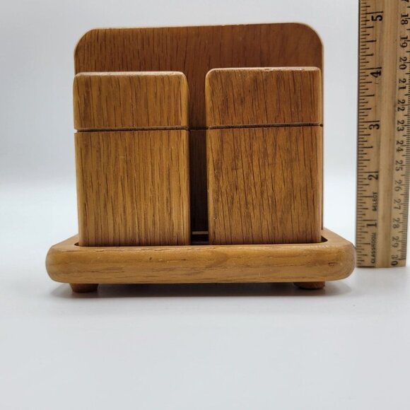 Vintage Kamenstein Wooden Salt & Pepper Shakers With Napkin Holder Thailand - Picture 12 of 12